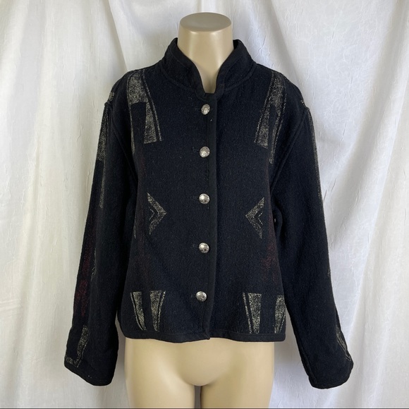 Chico's Jackets & Blazers - 🚫SOLD🚫 Chico’s Southwestern Black Red Aztec Print Buffalo Nickel Buttons Wool
